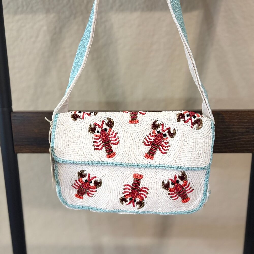 Viral Handmade Beaded Lobster Shoulder Bag Coastal Nantucket Novelty Purse NWT